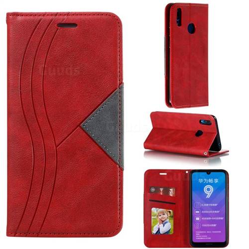 Retro S Streak Magnetic Leather Wallet Phone Case for Huawei Enjoy 9 - Red