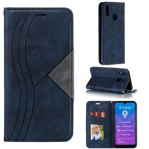 Retro S Streak Magnetic Leather Wallet Phone Case for Huawei Enjoy 9 - Blue