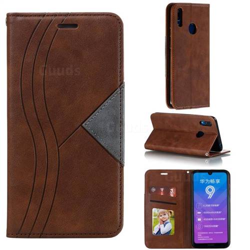 Retro S Streak Magnetic Leather Wallet Phone Case for Huawei Enjoy 9 - Brown