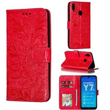 Intricate Embossing Lace Jasmine Flower Leather Wallet Case for Huawei Enjoy 9 - Red