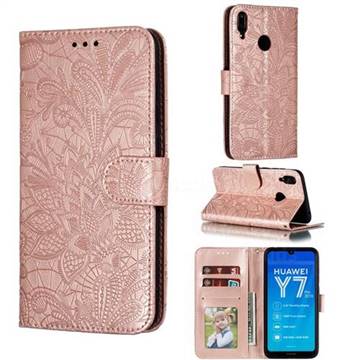 Intricate Embossing Lace Jasmine Flower Leather Wallet Case for Huawei Enjoy 9 - Rose Gold