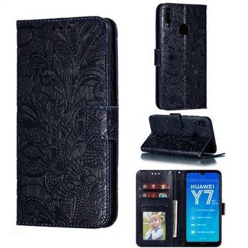 Intricate Embossing Lace Jasmine Flower Leather Wallet Case for Huawei Enjoy 9 - Dark Blue