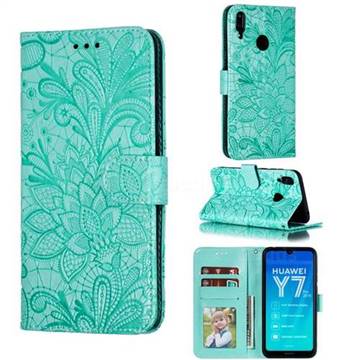 Intricate Embossing Lace Jasmine Flower Leather Wallet Case for Huawei Enjoy 9 - Green