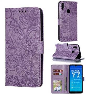 Intricate Embossing Lace Jasmine Flower Leather Wallet Case for Huawei Enjoy 9 - Purple