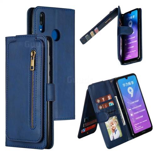 Multifunction 9 Cards Leather Zipper Wallet Phone Case for Huawei Enjoy 9 - Blue