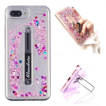 Concealed Ring Holder Stand Glitter Quicksand Dynamic Liquid Phone Case for Huawei Honor 10 - Rose