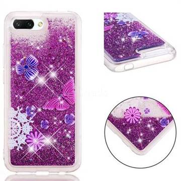 Purple Flower Butterfly Dynamic Liquid Glitter Quicksand Soft TPU Case for Huawei Honor 10