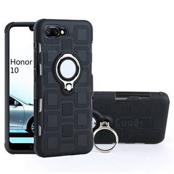 Ice Cube Shockproof PC + Silicon Invisible Ring Holder Phone Case for Huawei Honor 10 - Black