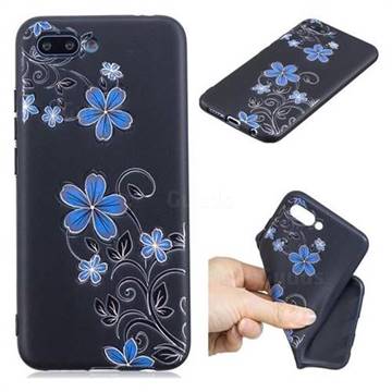 Little Blue Flowers 3D Embossed Relief Black TPU Cell Phone Back Cover for Huawei Honor 10