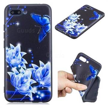 Blue Butterfly 3D Embossed Relief Black TPU Cell Phone Back Cover for Huawei Honor 10