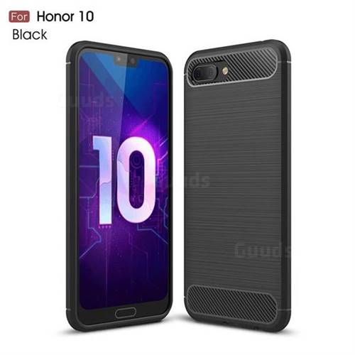 Luxury Carbon Fiber Brushed Wire Drawing Silicone TPU Back Cover for Huawei Honor 10 - Black