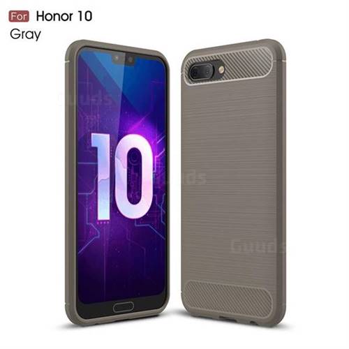 Luxury Carbon Fiber Brushed Wire Drawing Silicone TPU Back Cover for Huawei Honor 10 - Gray
