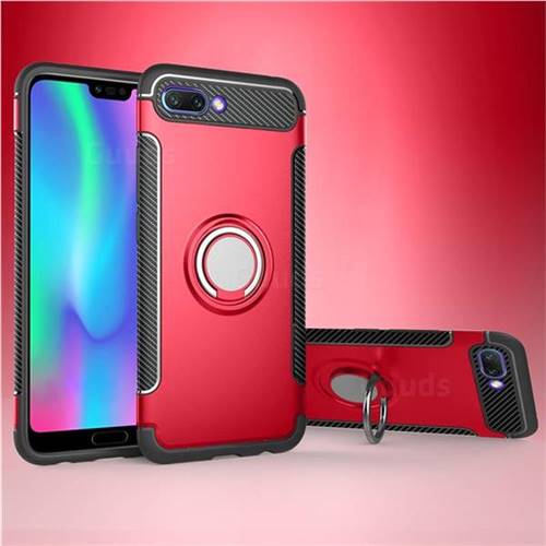Armor Anti Drop Carbon PC + Silicon Invisible Ring Holder Phone Case for Huawei Honor 10 - Red