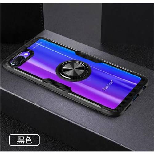 Acrylic Glass Carbon Invisible Ring Holder Phone Cover for Huawei Honor 10 - Black