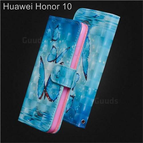 Blue Sea Butterflies 3D Painted Leather Wallet Case for Huawei Honor 10