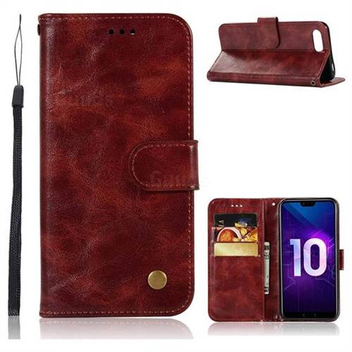 Luxury Retro Leather Wallet Case for Huawei Honor 10 - Wine Red