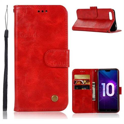 Luxury Retro Leather Wallet Case for Huawei Honor 10 - Red