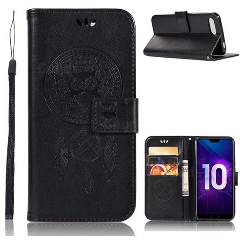 Intricate Embossing Owl Campanula Leather Wallet Case for Huawei Honor 10 - Black
