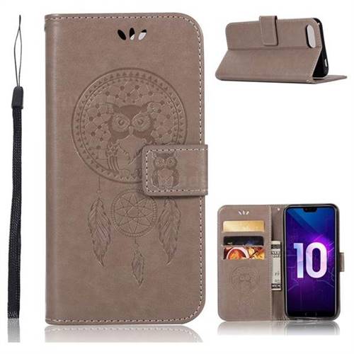 Intricate Embossing Owl Campanula Leather Wallet Case for Huawei Honor 10 - Grey