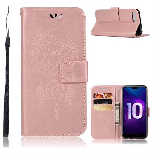 Intricate Embossing Owl Campanula Leather Wallet Case for Huawei Honor 10 - Rose Gold
