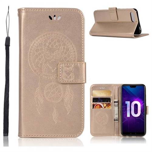 Intricate Embossing Owl Campanula Leather Wallet Case for Huawei Honor 10 - Champagne