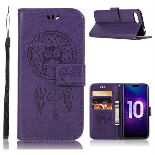 Intricate Embossing Owl Campanula Leather Wallet Case for Huawei Honor 10 - Purple