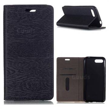 Tree Bark Pattern Automatic suction Leather Wallet Case for Huawei Honor 10 - Black