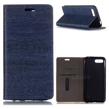 Tree Bark Pattern Automatic suction Leather Wallet Case for Huawei Honor 10 - Blue