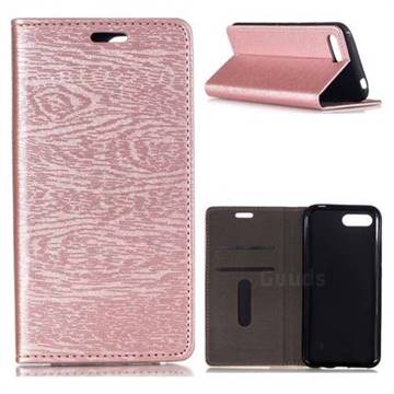 Tree Bark Pattern Automatic suction Leather Wallet Case for Huawei Honor 10 - Rose Gold