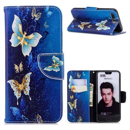 Golden Butterflies Leather Wallet Case for Huawei Honor 10