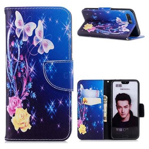 Yellow Flower Butterfly Leather Wallet Case for Huawei Honor 10