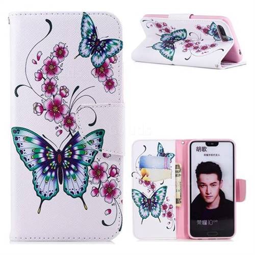 Peach Butterflies Leather Wallet Case for Huawei Honor 10