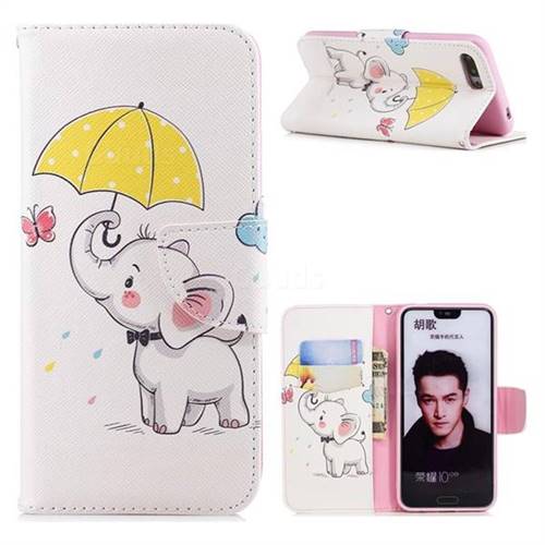 Umbrella Elephant Leather Wallet Case for Huawei Honor 10