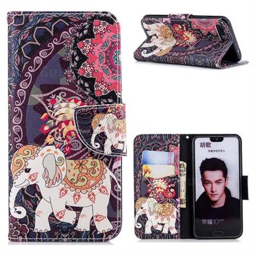 Totem Flower Elephant Leather Wallet Case for Huawei Honor 10