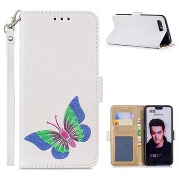 Imprint Embossing Butterfly Leather Wallet Case for Huawei Honor 10 - White