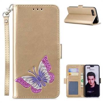 Imprint Embossing Butterfly Leather Wallet Case for Huawei Honor 10 - Golden