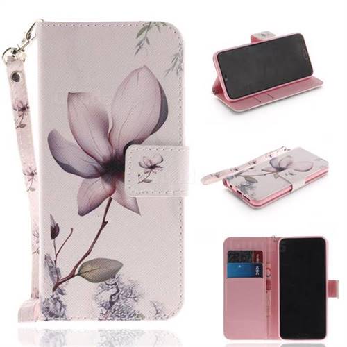Magnolia Flower Hand Strap Leather Wallet Case for Huawei Honor 10