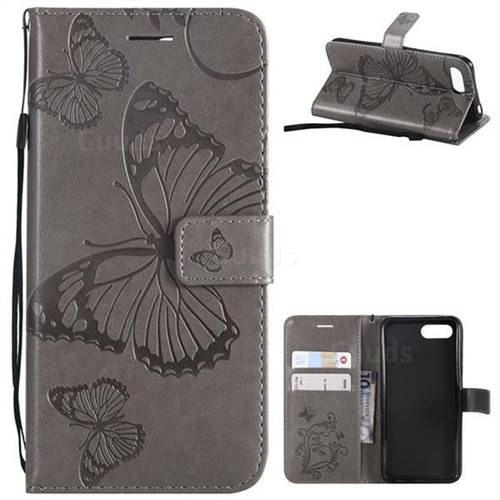 Embossing 3D Butterfly Leather Wallet Case for Huawei Honor 10 - Gray