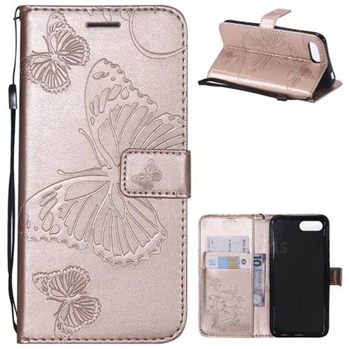 Embossing 3D Butterfly Leather Wallet Case for Huawei Honor 10 - Rose Gold