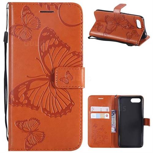 Embossing 3D Butterfly Leather Wallet Case for Huawei Honor 10 - Orange