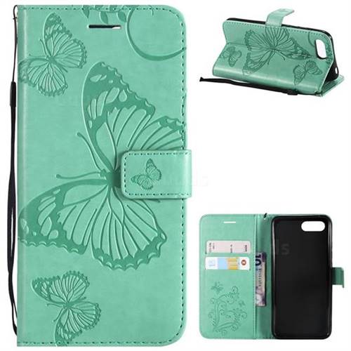 Embossing 3D Butterfly Leather Wallet Case for Huawei Honor 10 - Green