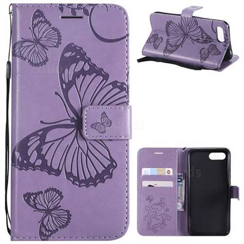 Embossing 3D Butterfly Leather Wallet Case for Huawei Honor 10 - Purple