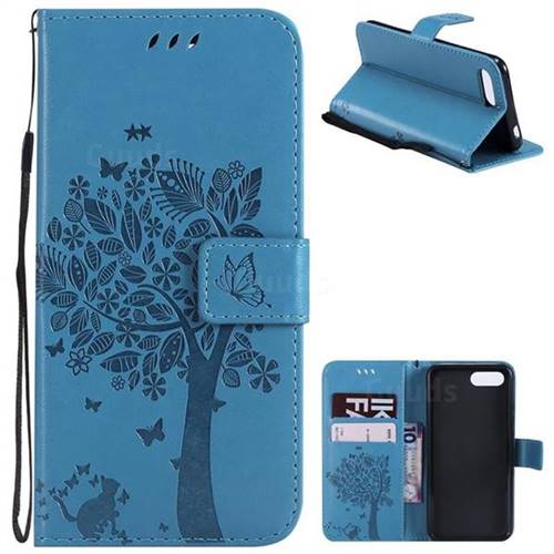 Embossing Butterfly Tree Leather Wallet Case for Huawei Honor 10 - Blue