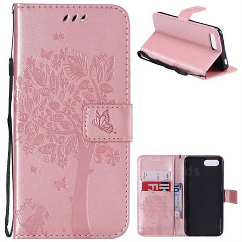 Embossing Butterfly Tree Leather Wallet Case for Huawei Honor 10 - Rose Pink