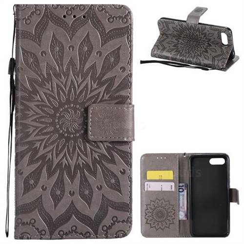 Embossing Sunflower Leather Wallet Case for Huawei Honor 10 - Gray