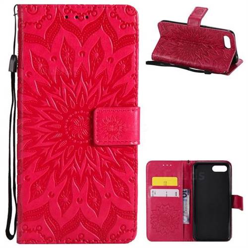 Embossing Sunflower Leather Wallet Case for Huawei Honor 10 - Red