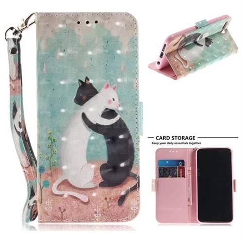 Black and White Cat 3D Painted Leather Wallet Phone Case for Huawei Honor 10