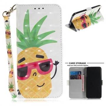 Pineapple Glasses 3D Painted Leather Wallet Phone Case for Huawei Honor 10