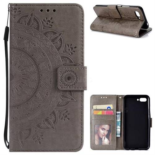 Intricate Embossing Datura Leather Wallet Case for Huawei Honor 10 - Gray