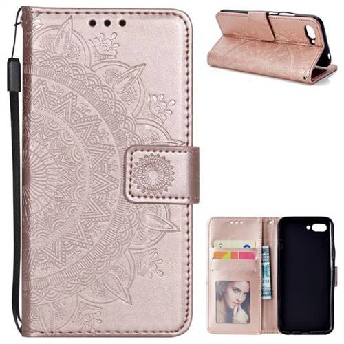 Intricate Embossing Datura Leather Wallet Case for Huawei Honor 10 - Rose Gold